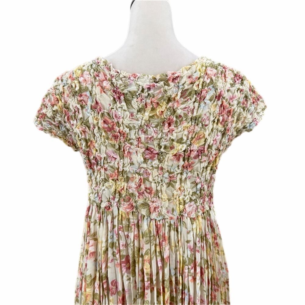 Vintage Jeffrey & Dara Cream Floral Smocked Cottagecore Romantic Maxi Dress - Picture 6 of 12